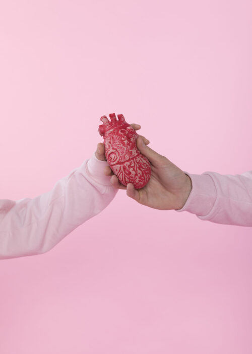 man-woman-holding-heart-model